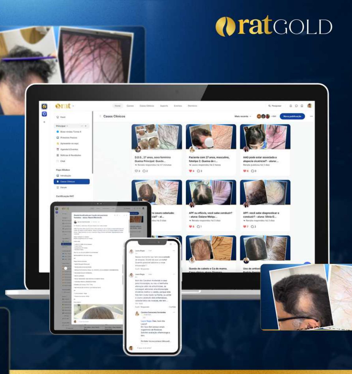 Espaço de discussão de casos clínicos com imagens de tricoscopia